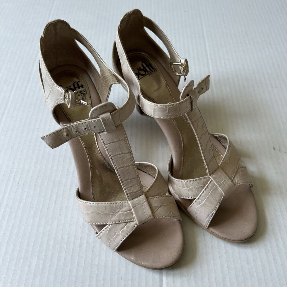 Sofft 7.5M Womens Amble Ivory Croco Leather Heels Sandals Good